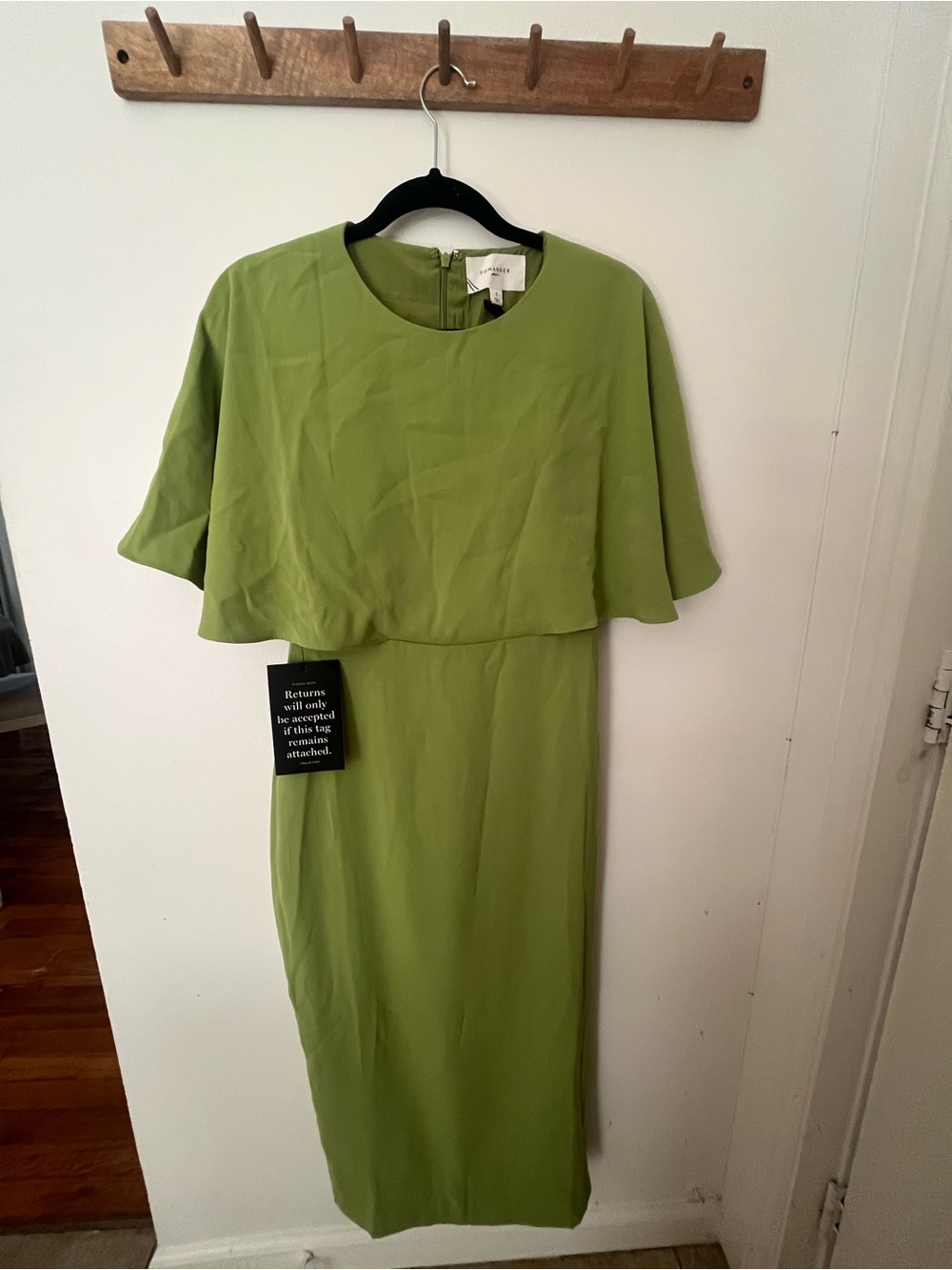 Pomander Place Olive Green Midi Dress with Overlay Sleeves